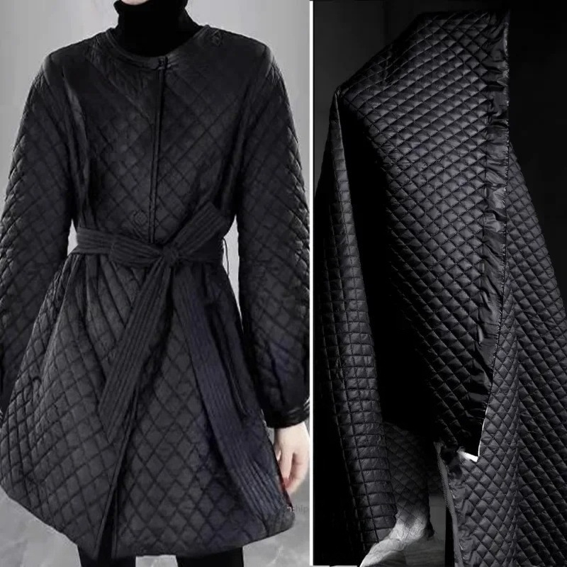 Winter Clothing Wholesale - Diamond Quilted Fabric Black Checkered Cotton