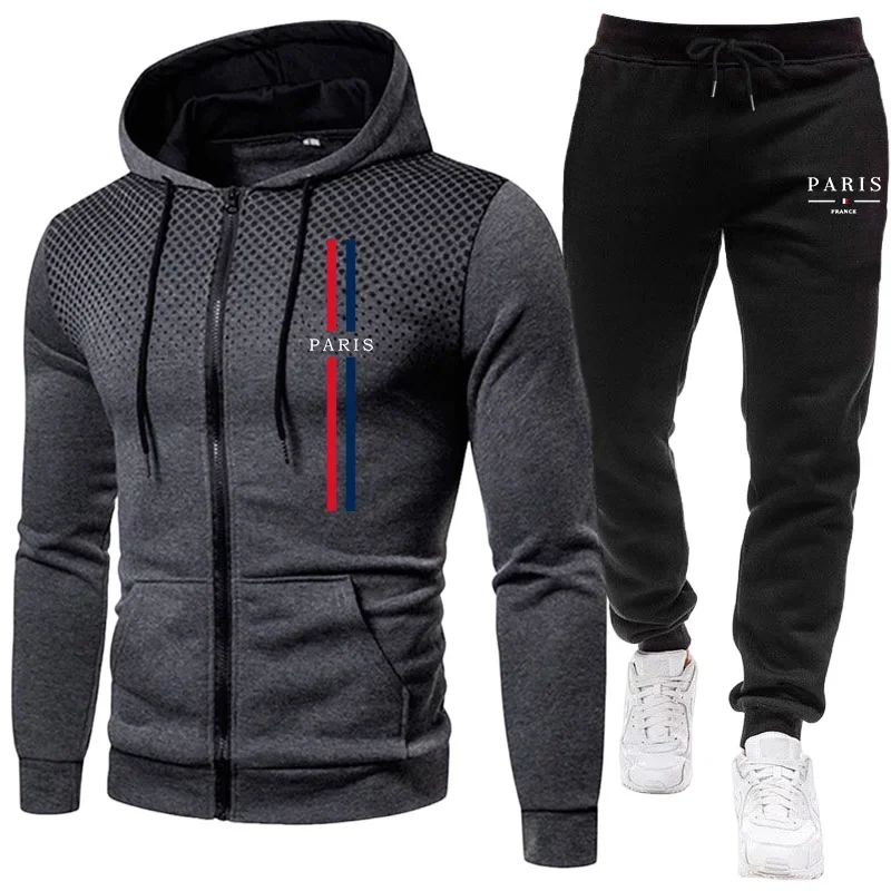 Winter Clothing Men - Men sports suit zipper jacket+pants two-piece