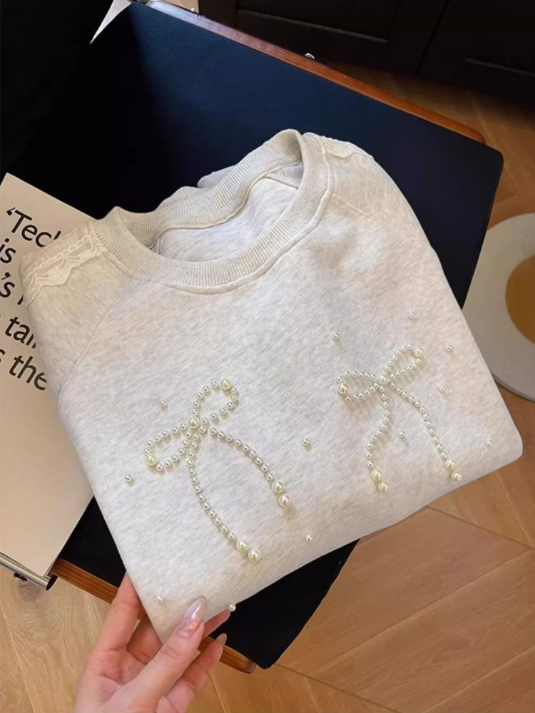Round Neck Pearl Women's Sweat - Winter Clothing Essentials For Women 评论和价格