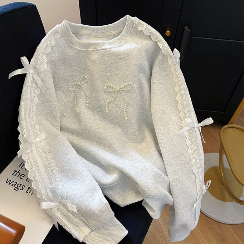 Round Neck Pearl Women's Sweat - Winter Clothing Essentials For Women 评论和价格