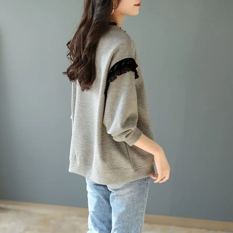 Loose Grey Woman Pullover Tops - Winter Clothing Essentials For Women 评论和价格