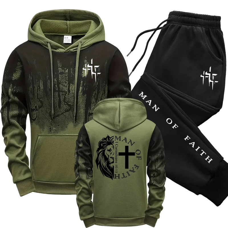 Man of Faith Pattern Men's Set - Winter Clothing Men 评论和价格