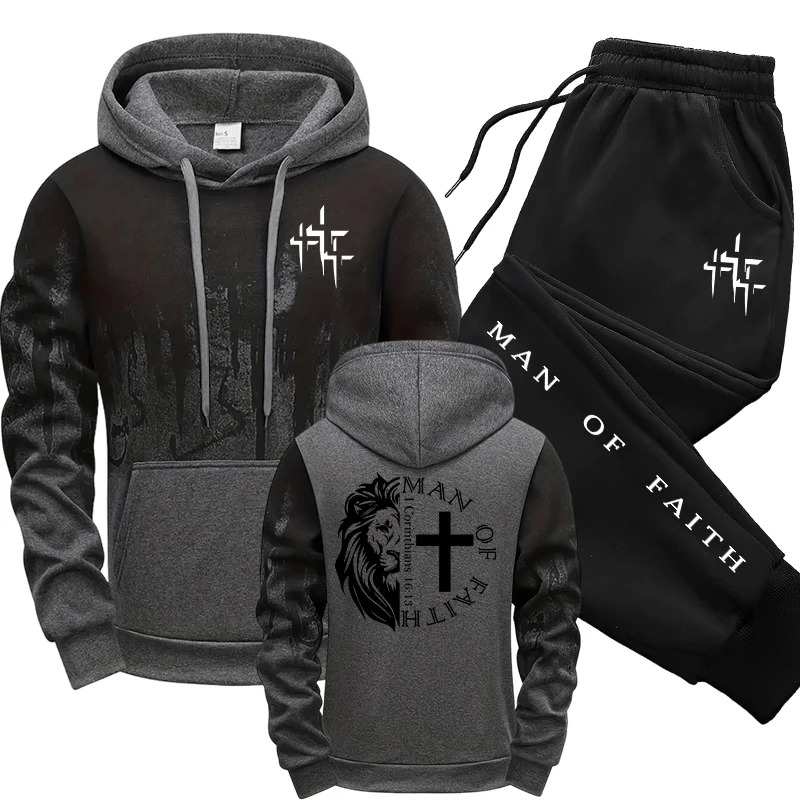 Man of Faith Pattern Men's Set - Winter Clothing Men 评论和价格