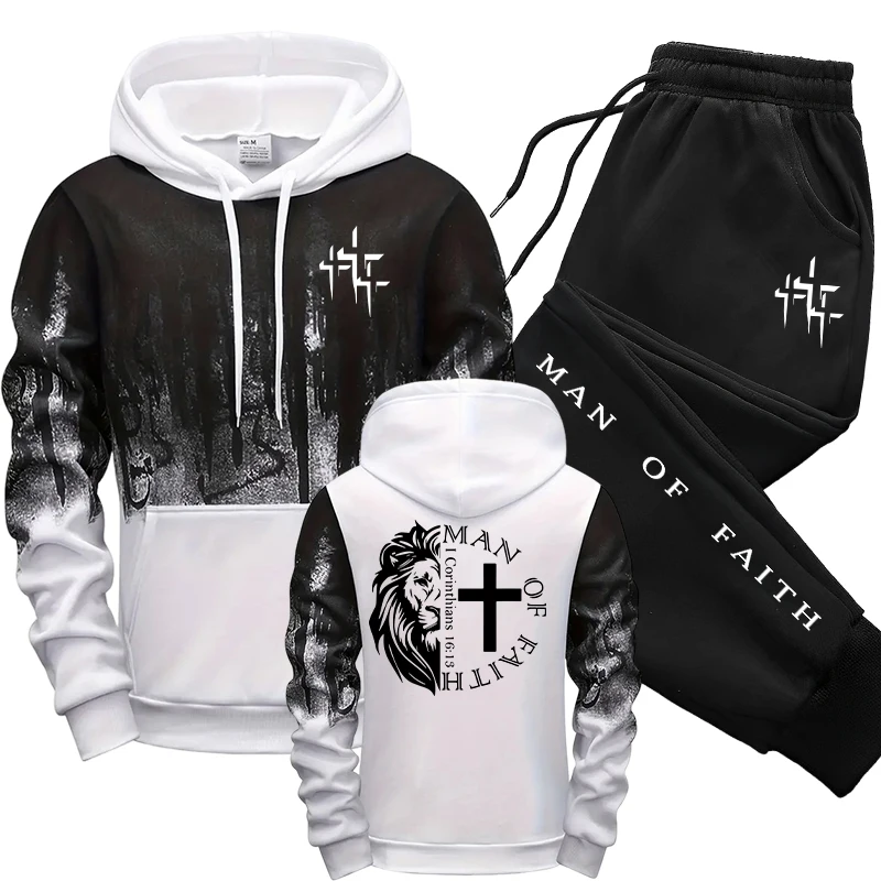 Man of Faith Pattern Men's Set - Winter Clothing Men 评论和价格
